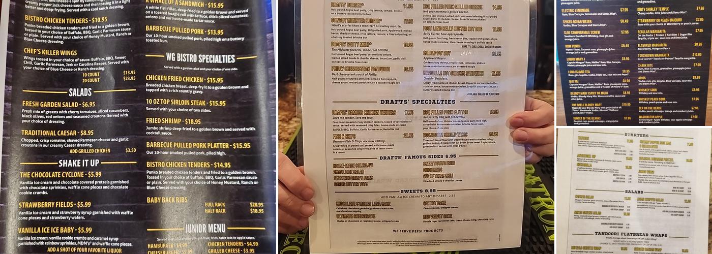 Drafts Sports Grill Menu