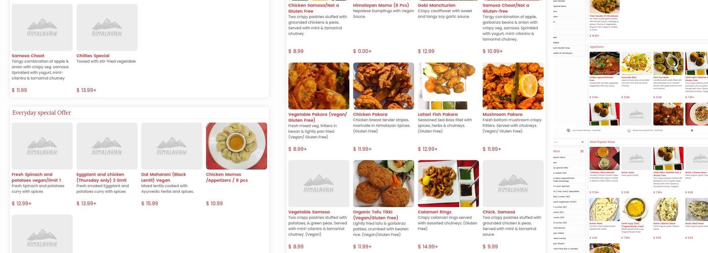 Himalayan Restaurant Menu