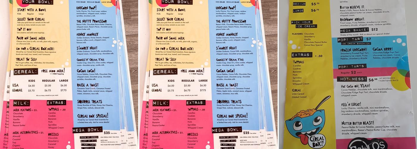 The Cereal Box Menu