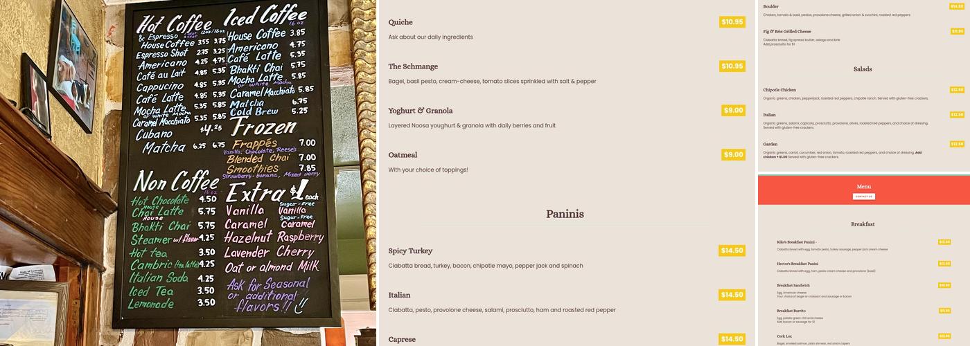 Highlands Cork & Cafe Menu