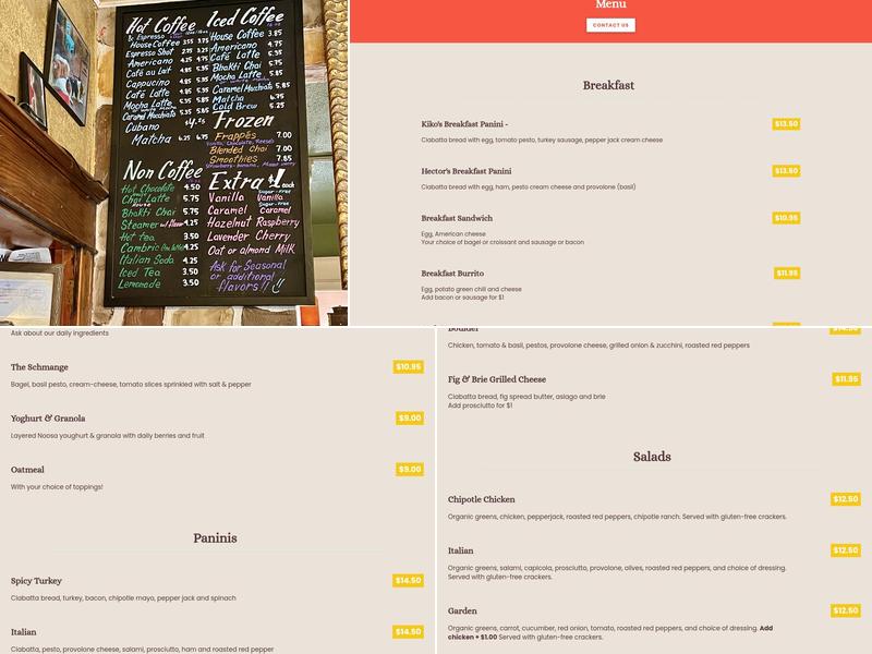 Highlands Cork & Cafe Menu