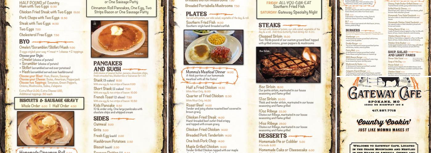 Gateway Cafe Menu