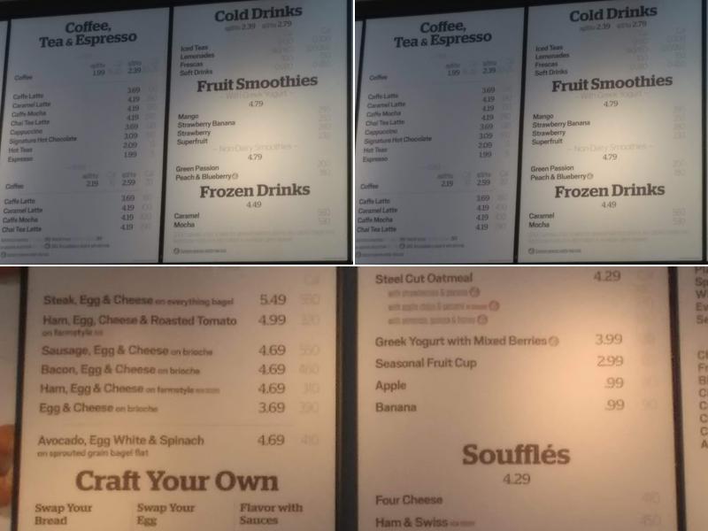 Panera Bread Menu