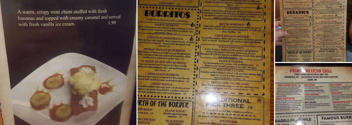 Primas Mexican Kitchen Menu