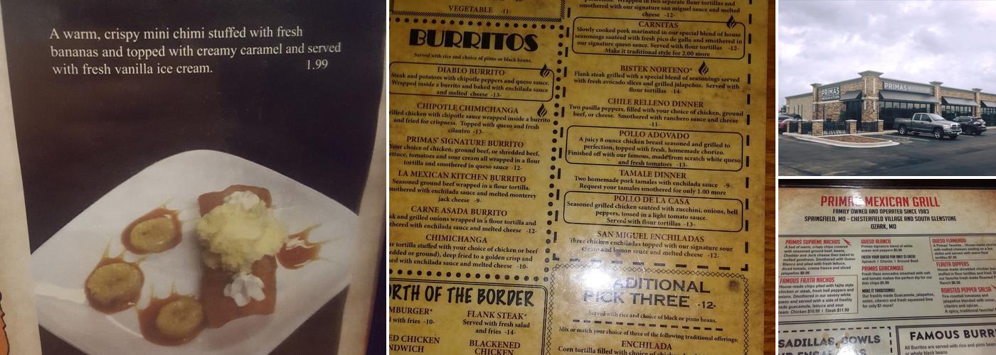 Primas Mexican Kitchen Menu