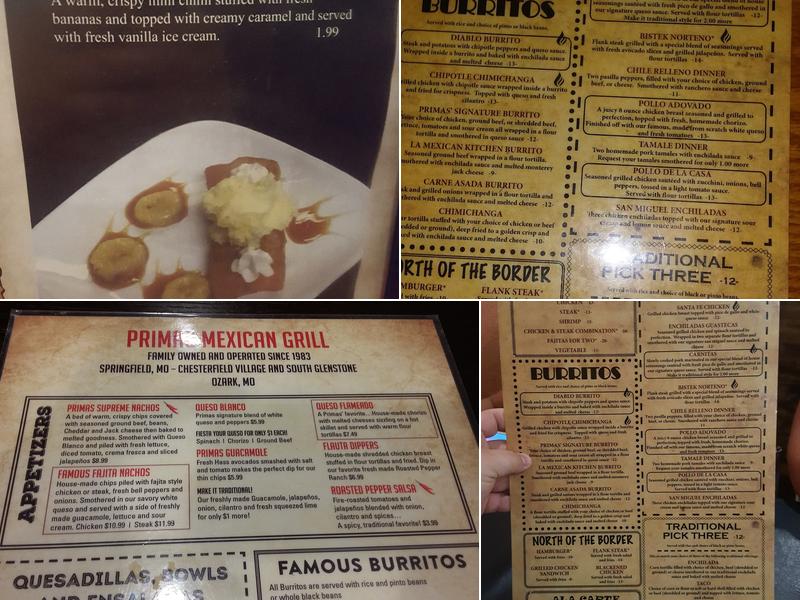 Primas Mexican Kitchen Menu