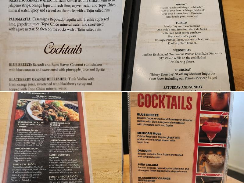 Primas Mexican Kitchen Menu