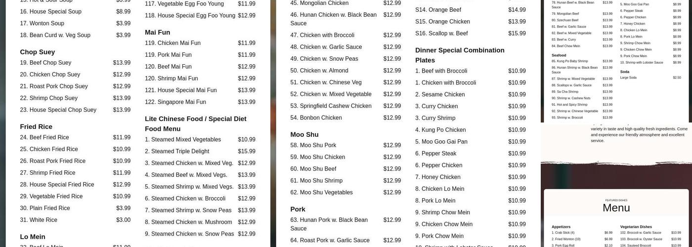 China King Menu