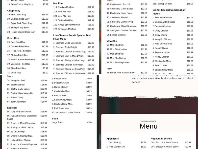 China King Menu