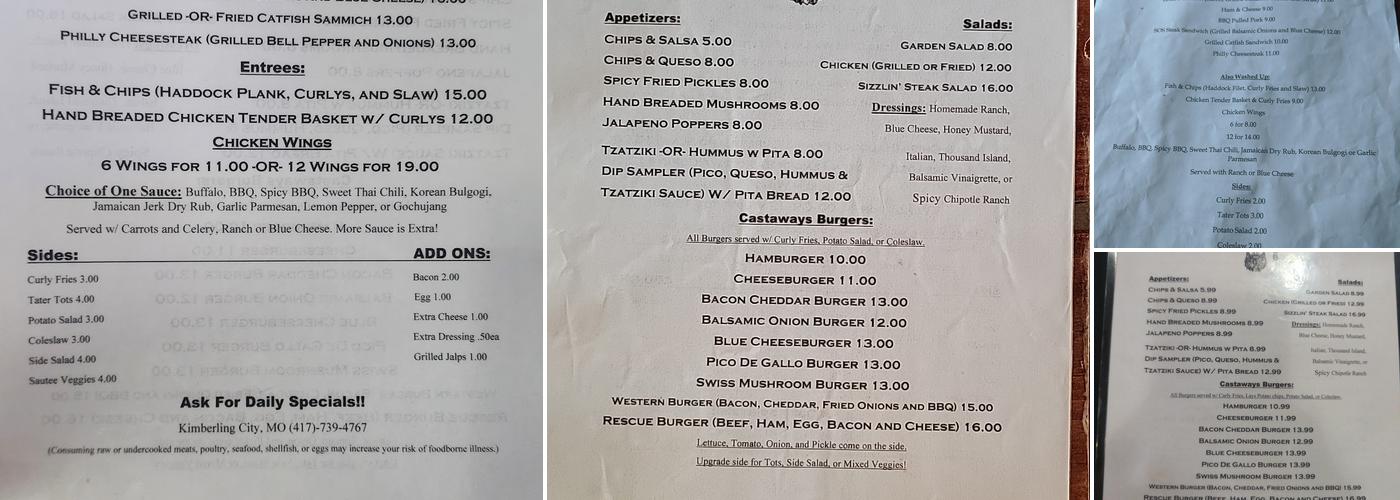 Castaways Pub And Grill Menu