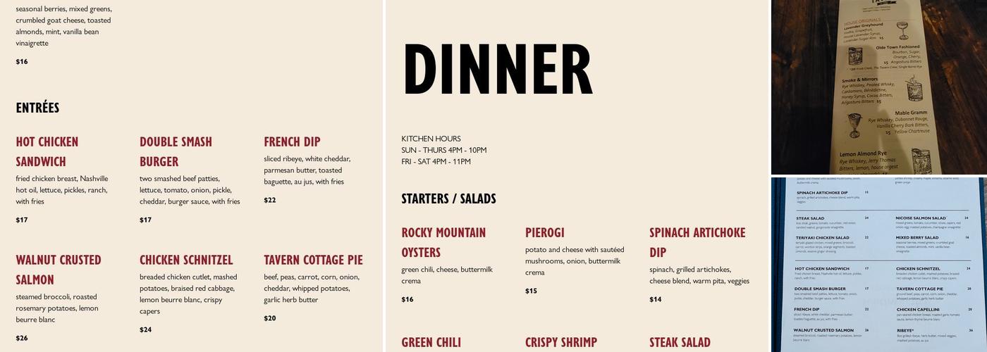 The Arvada Tavern Menu