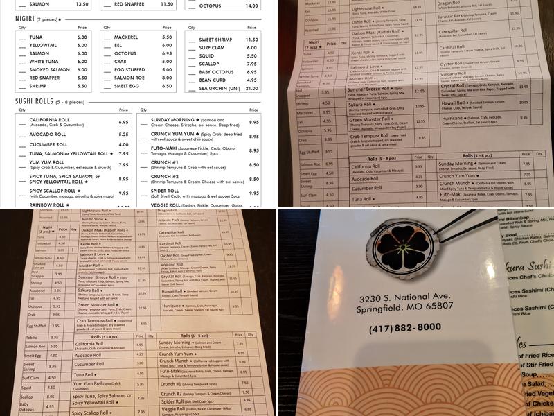 Sakura Japanese Sushi Bar & Grill Menu