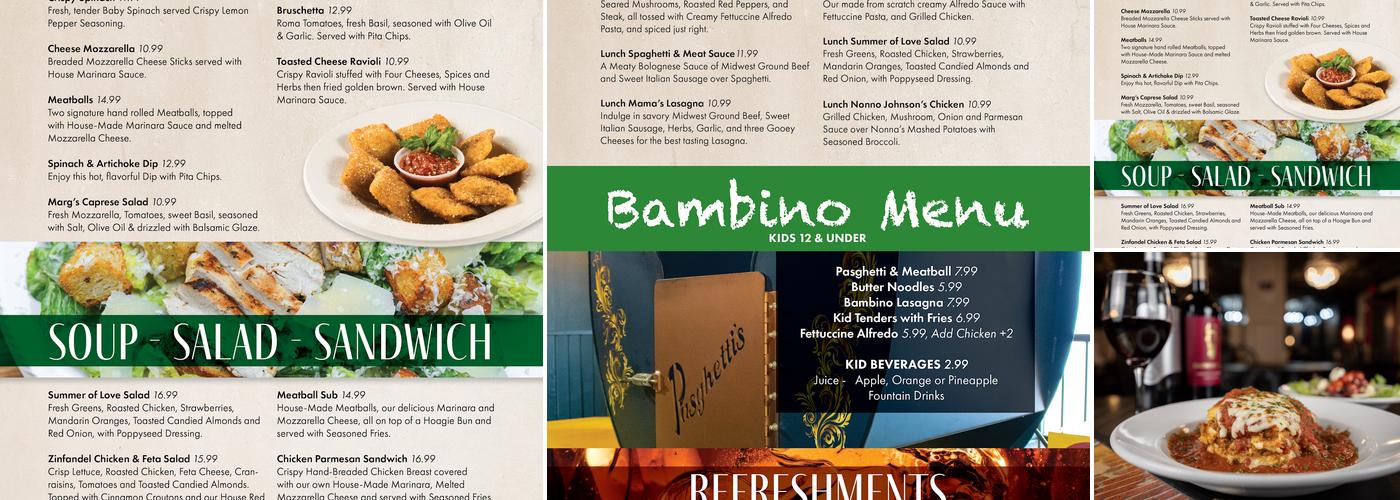 Pasghetti's Menu