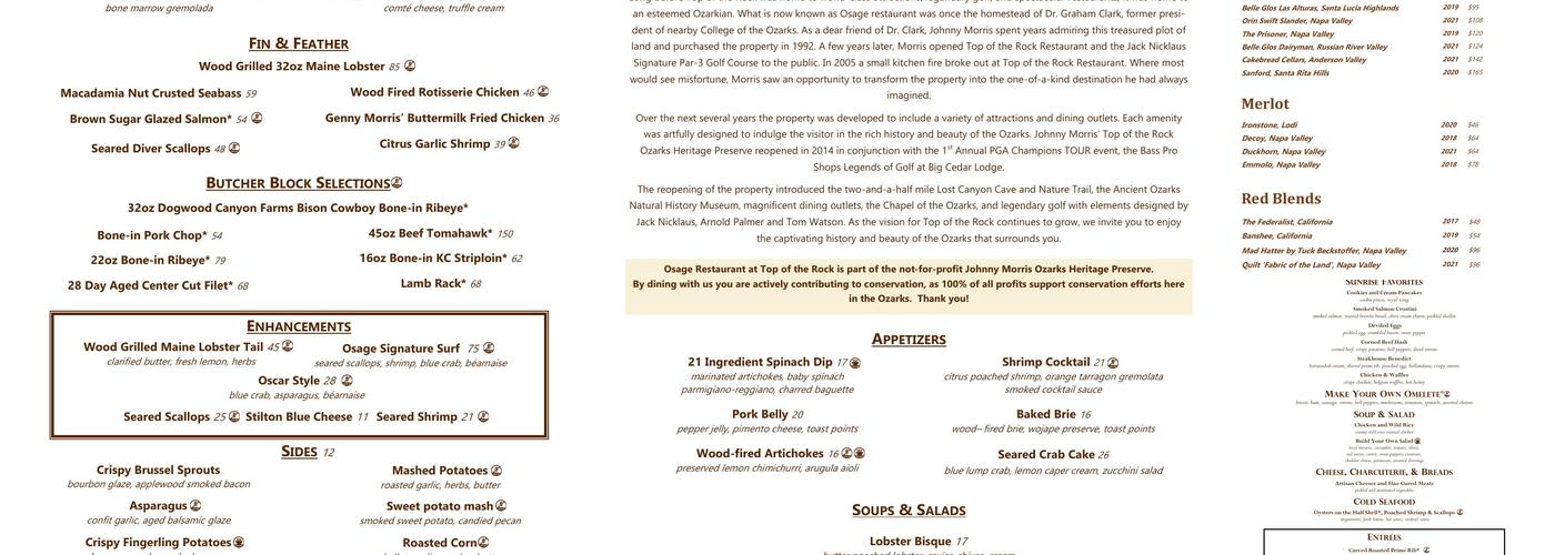 Osage Restaurant Menu