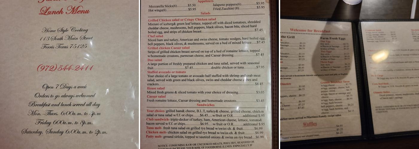 Javier's Cafe Menu