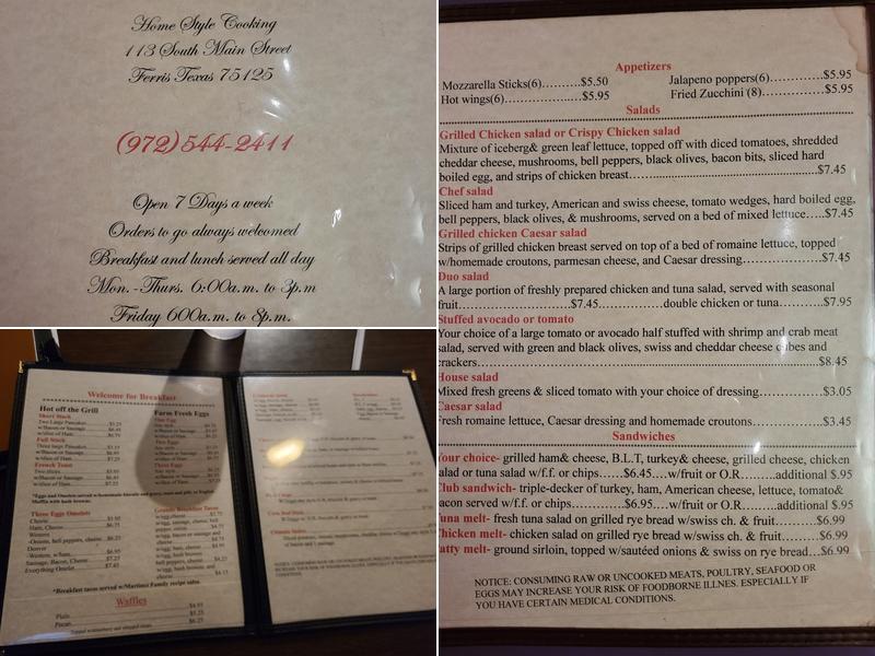 Javier's Cafe Menu