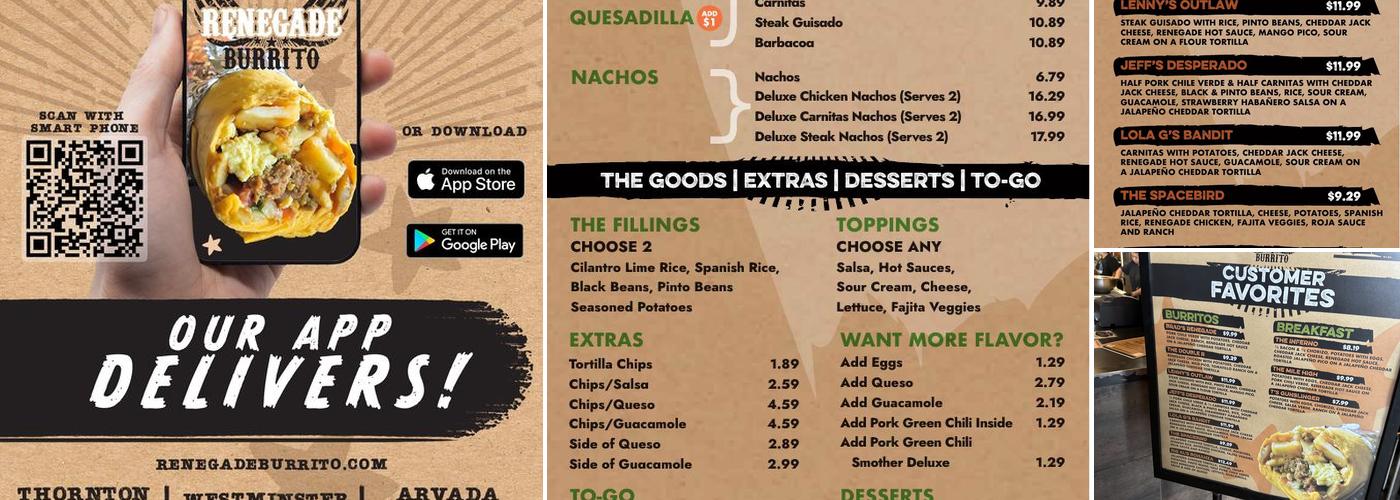 Renegade Burrito Menu