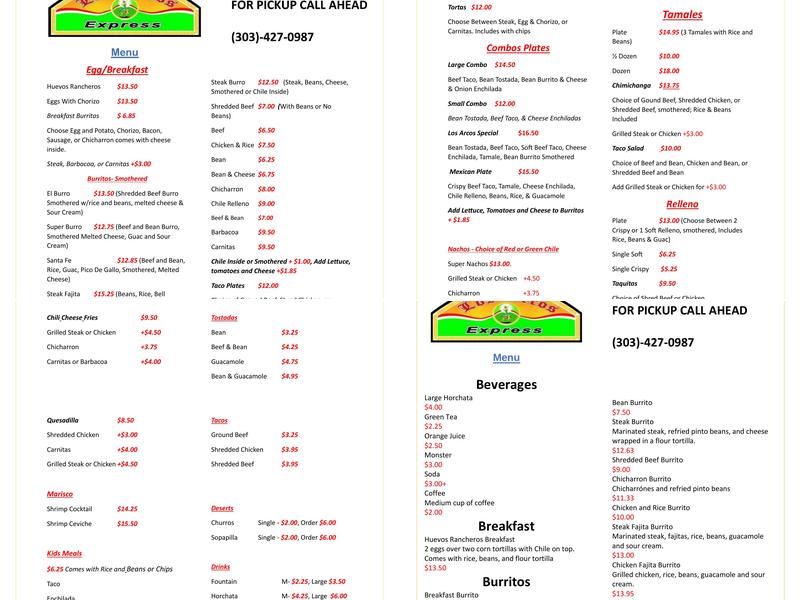 Los Arcos Express Menu