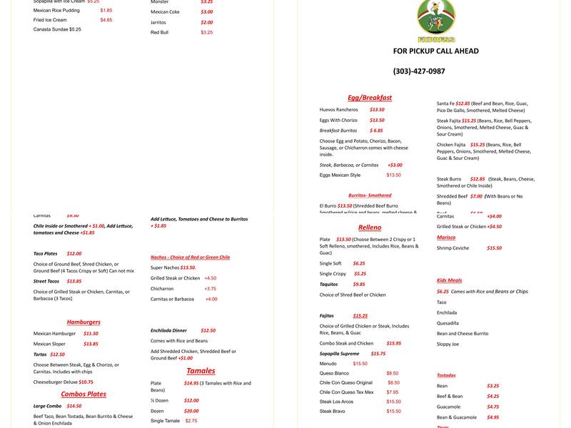 Los Arcos Express Menu