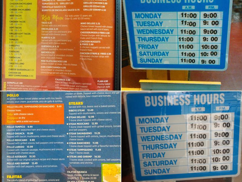 Oaxaca Mexican Restaurant Menu