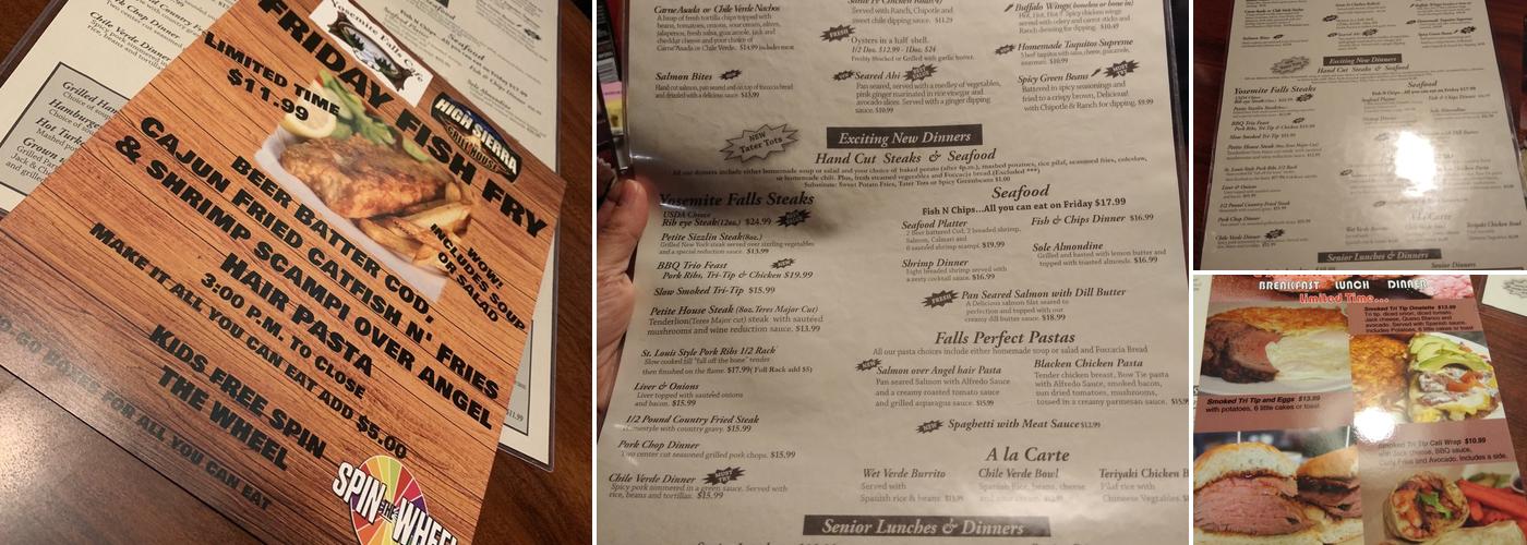 Yosemite Falls Cafe Menu