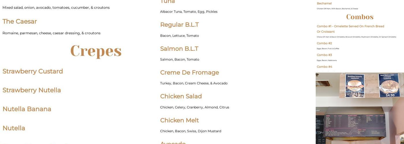 Parisien Bakery Menu