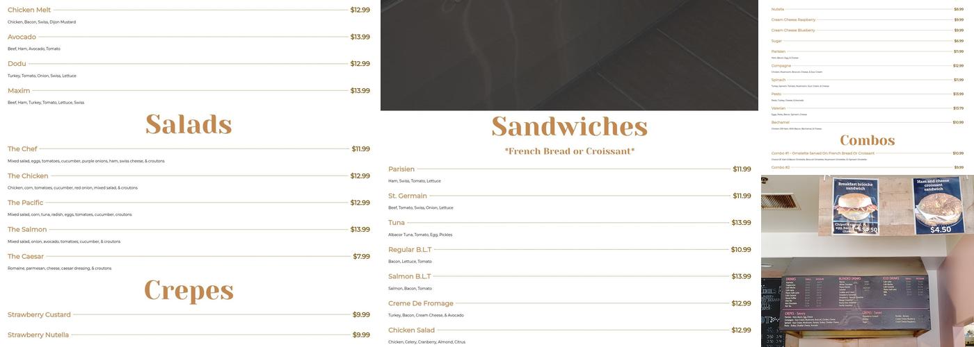 Parisien Bakery Menu