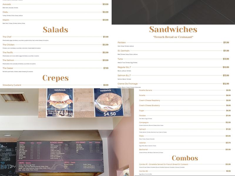 Parisien Bakery Menu