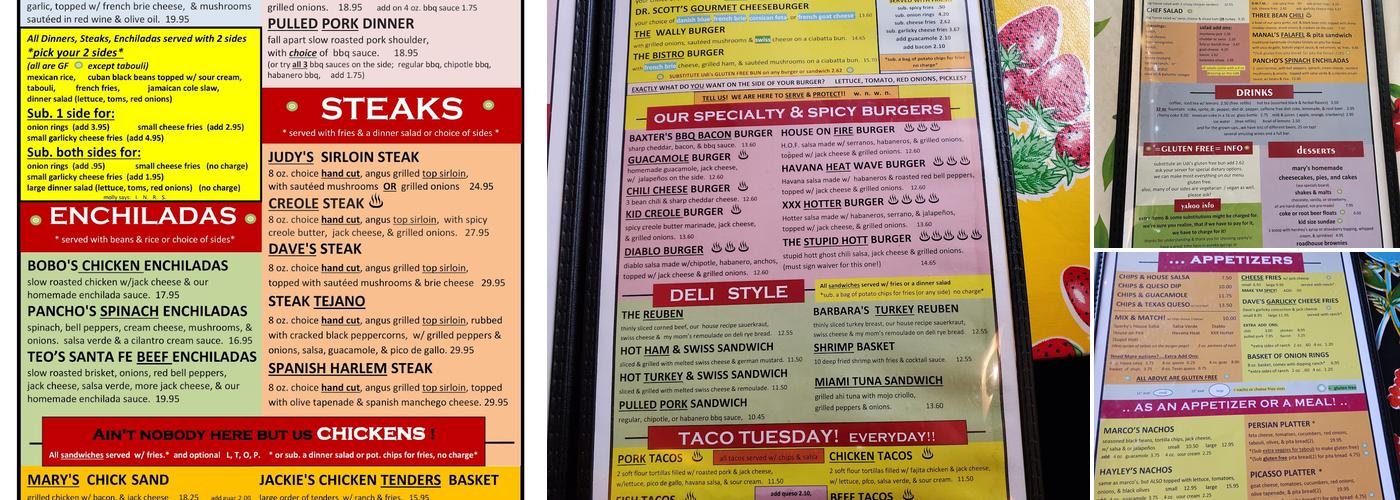 Sparky's Roadhouse Cafe Menu