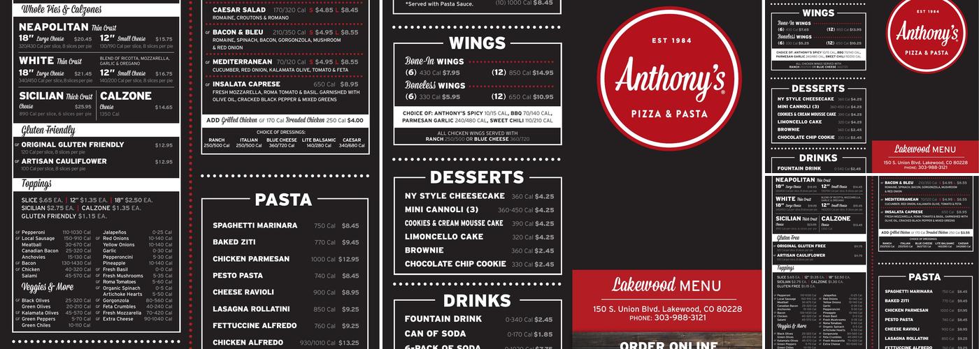 Anthony's Pizza & Pasta Menu