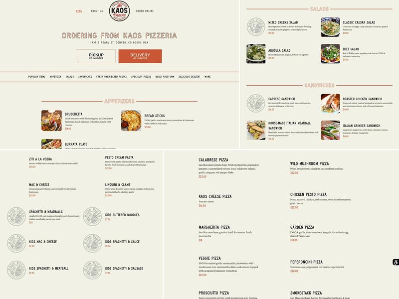 Kaos Pizzeria Menu