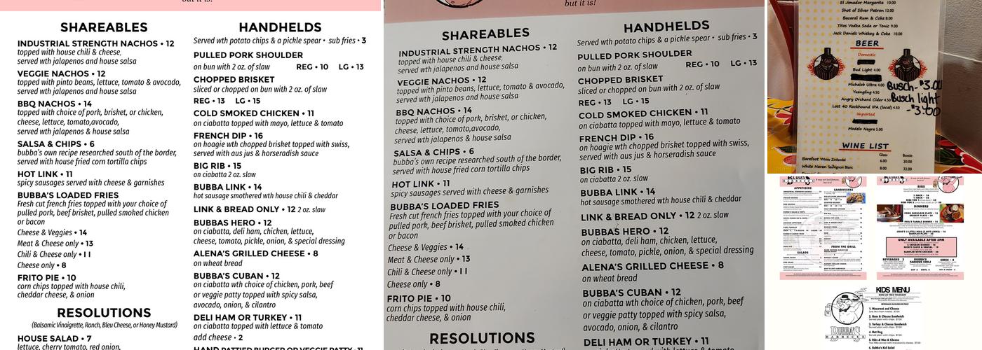 Bubba's Barbecue Menu