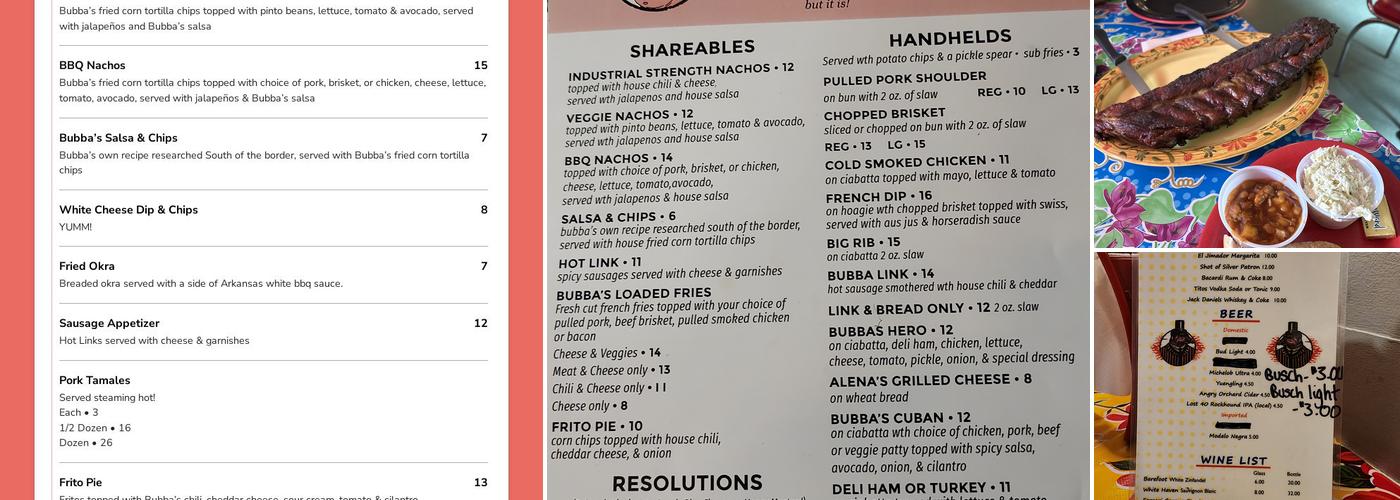 Bubba's Barbecue Menu