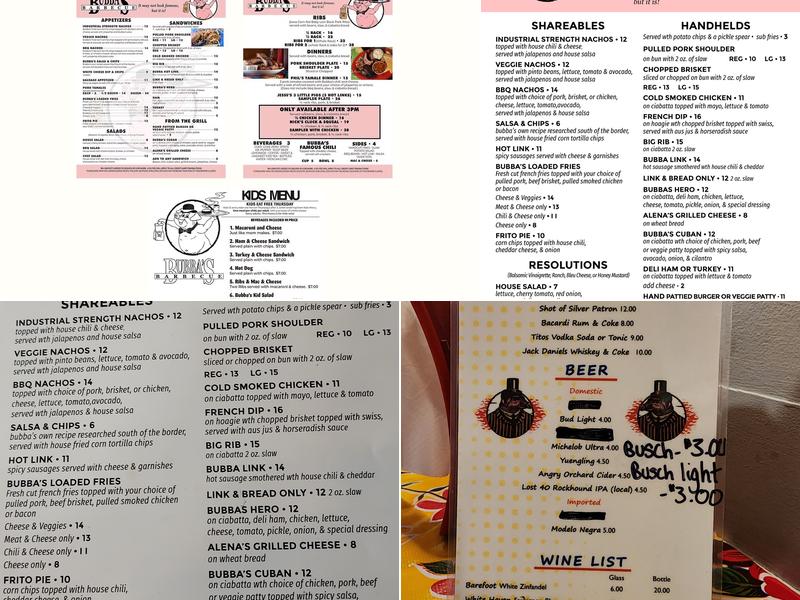 Bubba's Barbecue Menu