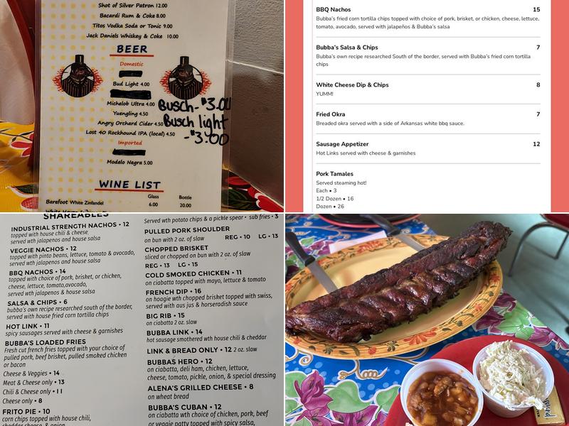 Bubba's Barbecue Menu