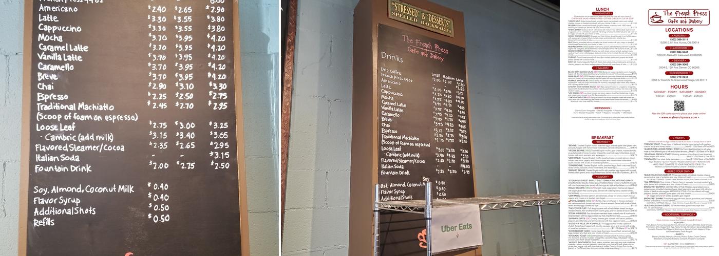 The French Press - Belmar Menu