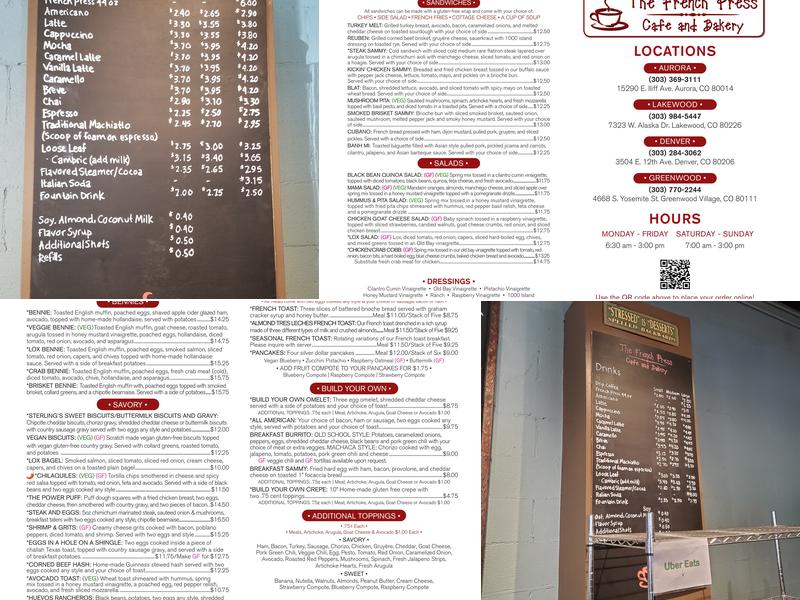 The French Press - Belmar Menu