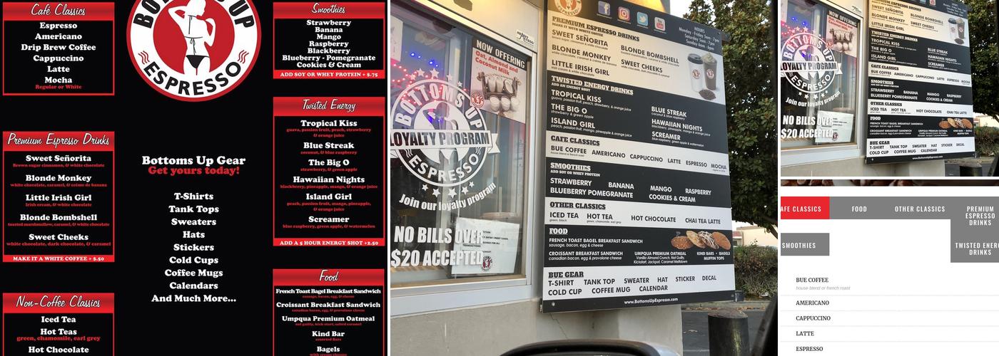 Bottoms Up Espresso Menu