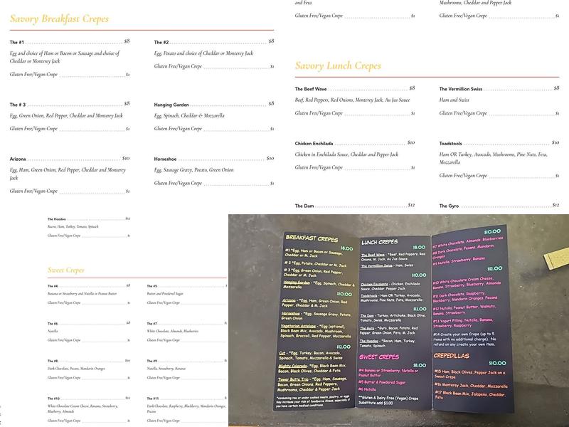 Canyon Crepes Cafe Menu