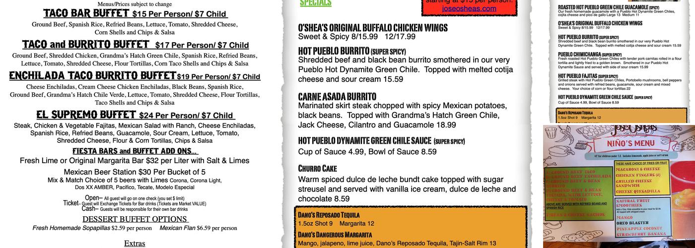 Jose O'Shea's Menu