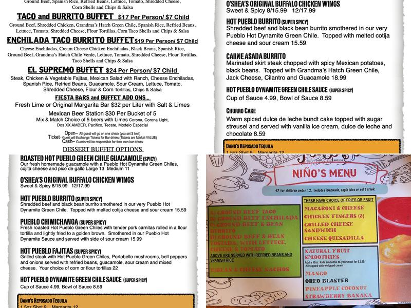 Jose O'Shea's Menu