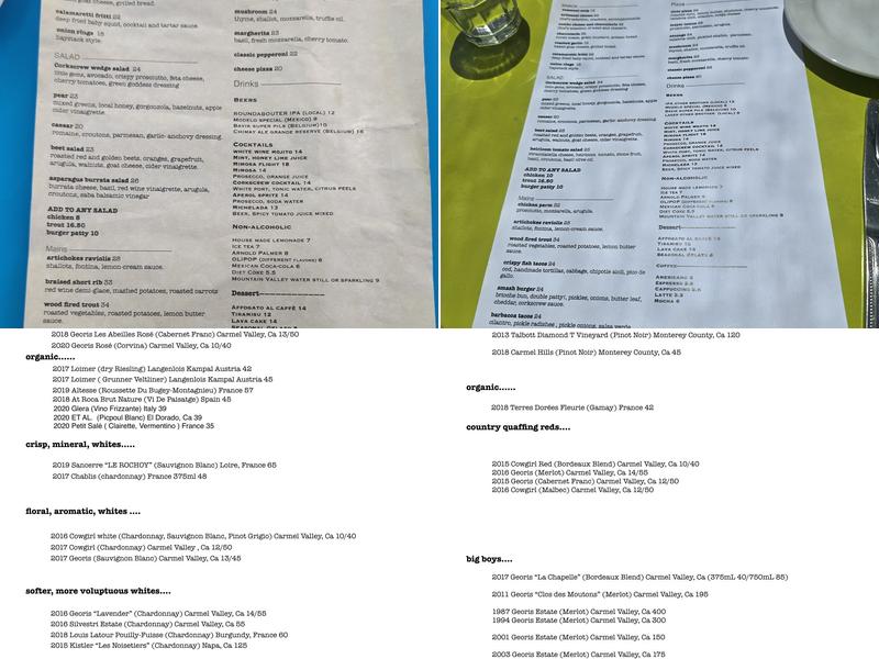 Corkscrew Cafe Menu