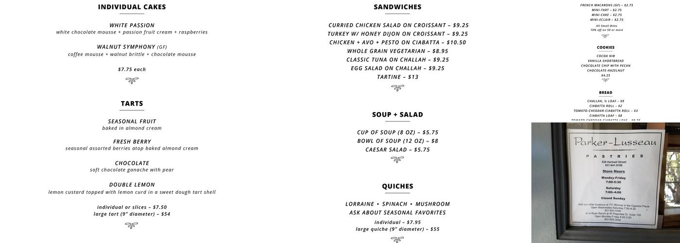 Parker-Lusseau Pastries Menu