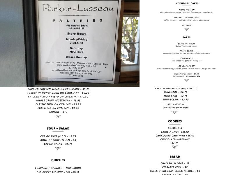 Parker-Lusseau Pastries Menu