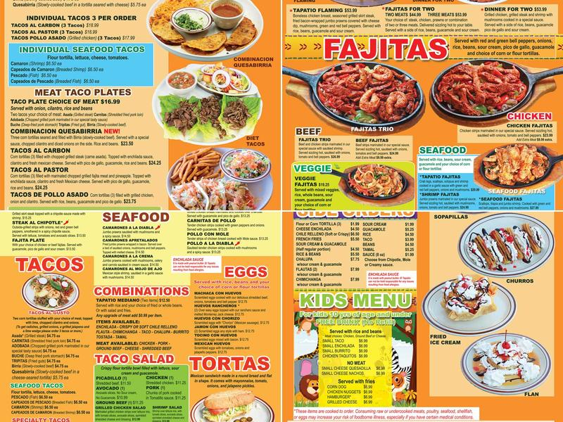 El Tapatio Menu