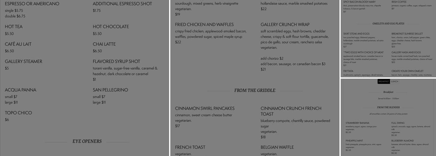 Gallery Café Menu