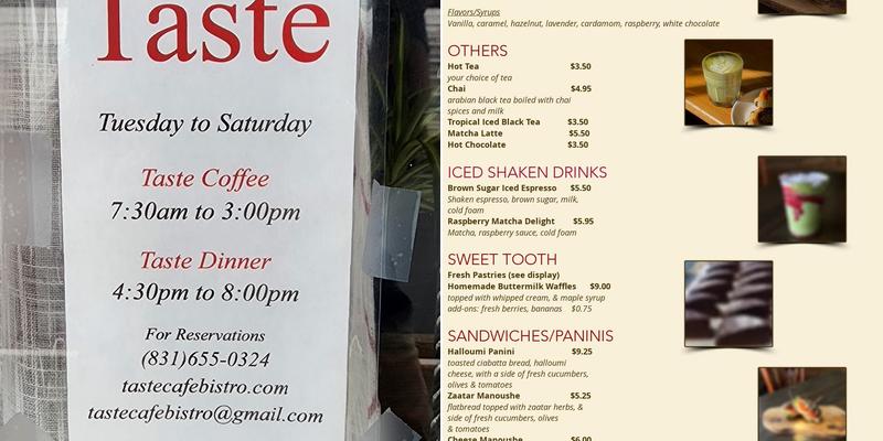 Taste Cafe & Bistro Menu