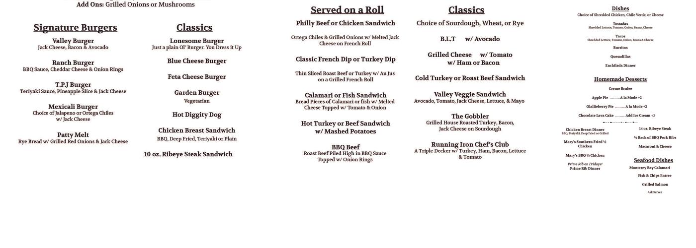 Running Iron Menu