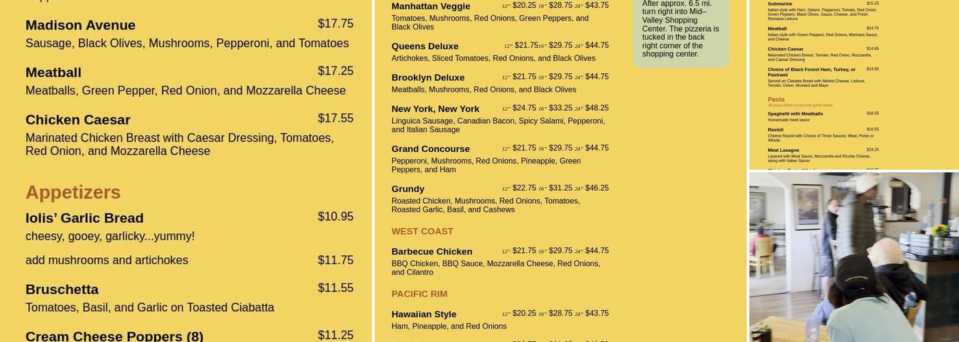 Iolis' Pizzeria Menu