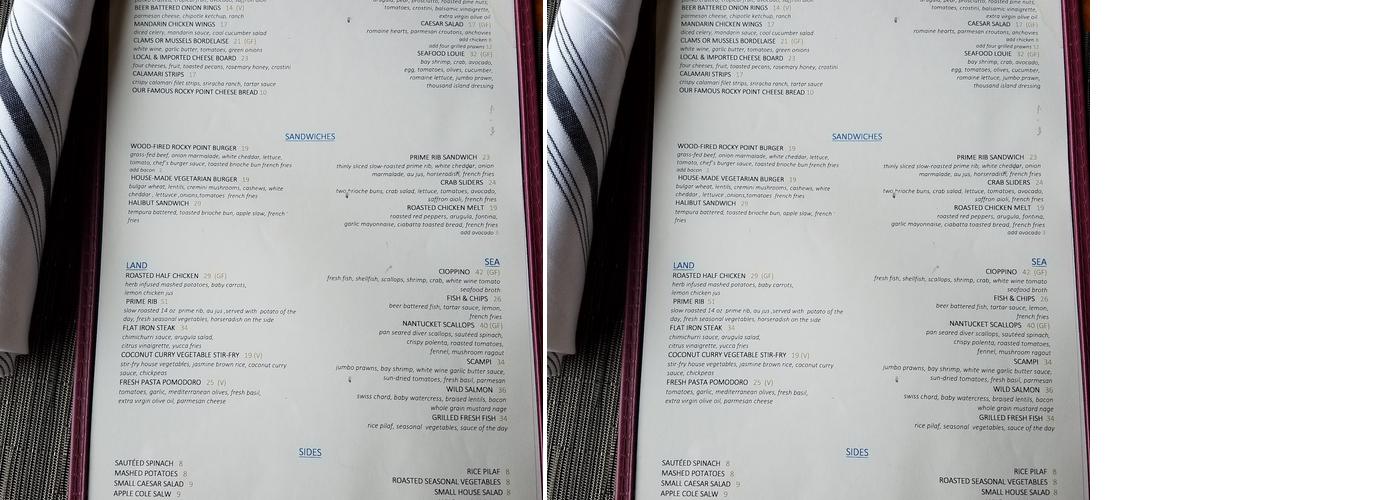 Rocky Point Restaurant Menu